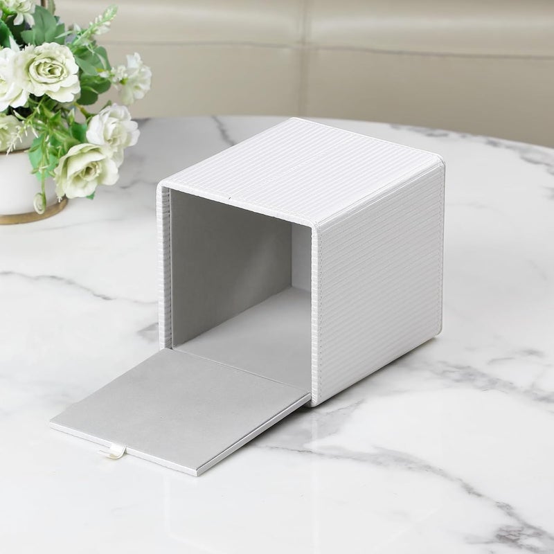Cretkhp Tissue Box Cover Square with Magnetic Closure, PU Leather Tissue Box Holder for Bathroom NightStands Livingroom, Decorative Modern Square Tissue Holder (Ivory) - Image 3
